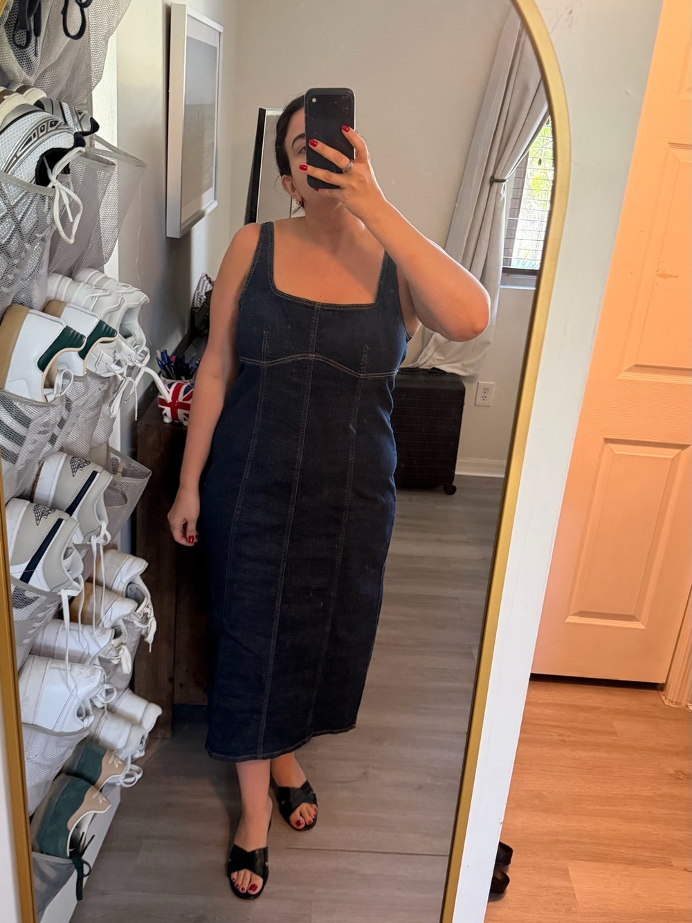 wild fable Dark Indigo Denim Midi Dress with Square Neckline